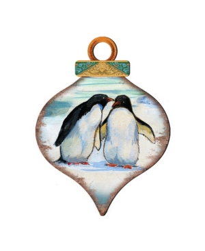 Designocracy Penguins Drop Wooden Ornaments Set of 2