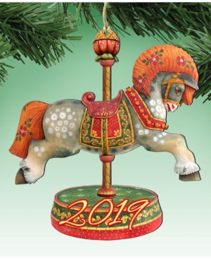 Designocracy Carousel Horse Wooden Ornaments Set of 2