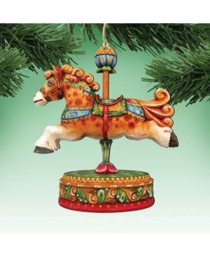 Designocracy Curly Carousel Pony Wooden Christmas Ornament Set of 2