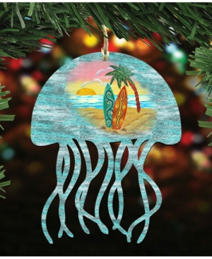 Designocracy Jellyfish Scenic Wooden Christmas Ornament Set Of 2 In Multi
