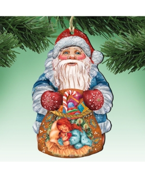 Designocracy Gift Bag Santa Wooden Christmas Ornament Set Of 2 In Multi