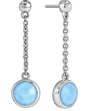 image of Marahlago Larimar Bezel Chain Drop Earrings in Sterling Silver