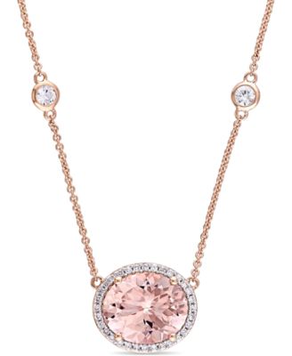 Macy's - Multi-Gemstone (4-4/5 ct. t.w.) & Diamond (1/6 ct. t.w.) Halo 17" Pendant Necklace in 14k Rose Gold
