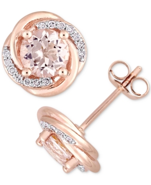 image of Morganite (1-3/4 ct. t.w.) & Diamond (1/7 ct. t.w.) Swirl Halo Stud Earrings in 10k Rose Gold