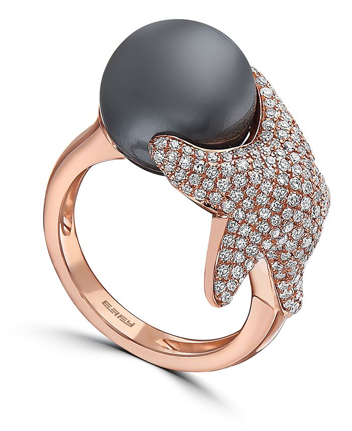 EFFY Collection - Cultured Tahitian Pearl (11-1/2 ct. t.w.) & Diamond (3/4 ct. t.w.) Starfish Ring in 14k Rose Gold