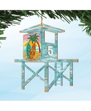 Designocracy Beach Lifeguard Tower Wooden Ornaments Set of 2