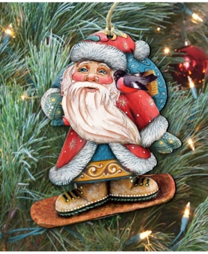 Designocracy Santa Skier Wooden Christmas Ornament, Set Of 2 In Multi