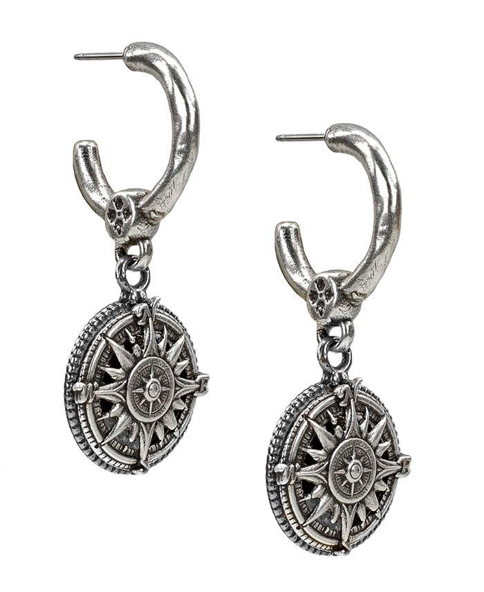 Patricia Nash Silver Tone Compass Charm Hoop Earrings Macy s