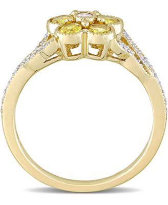 Yellow Sapphire (3/4 ct. t.w.) & Diamond (1/6 ct. t.w.) Flower Ring in 10k Gold