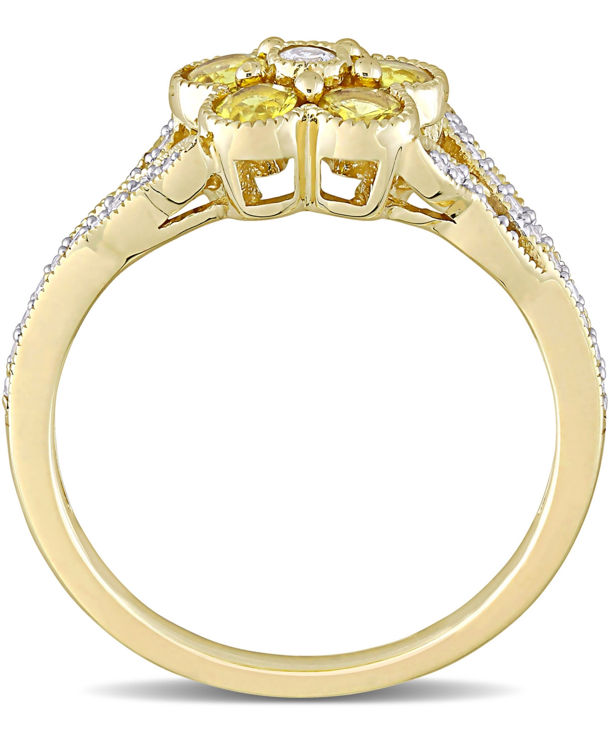 (3/4 ct. t.w.) & Diamond (1/6 ct. t.w.) Flower Ring in 10k Gold - Yellow Sapphire