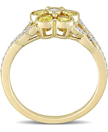 Macy's - Yellow Sapphire (3/4 ct. t.w.) & Diamond (1/6 ct. t.w.) Flower Ring in 10k Gold