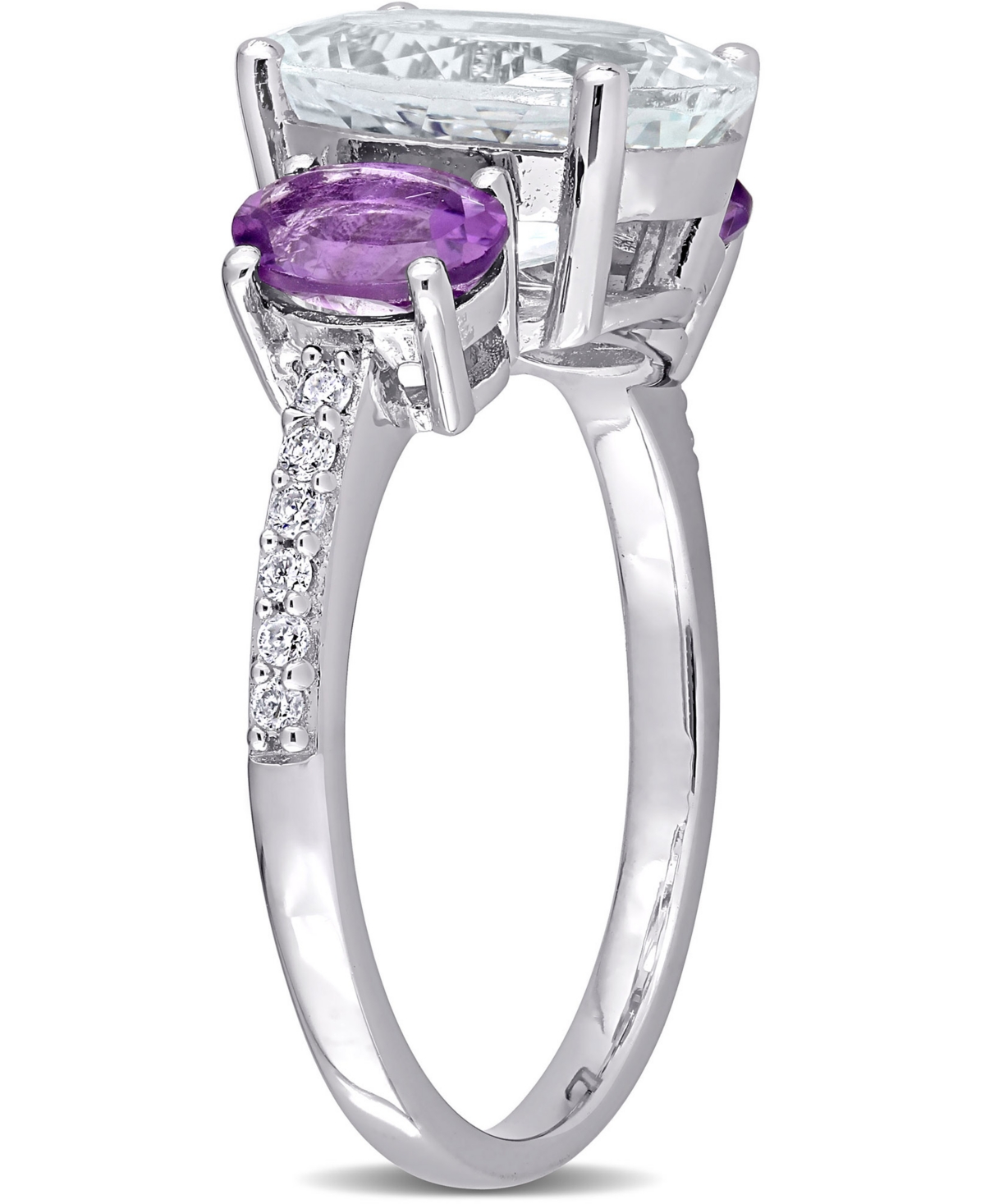 Macy's Aquamarine (3 ct. t.w.),(4/5 ct. t.w.) & Diamond (1/10 ct. t.w.) Ring in Sterling Silver - Amethyst