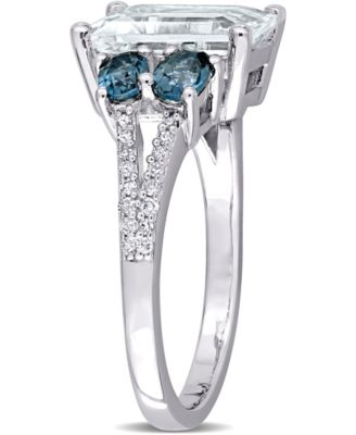 Aquamarine (3 ct. t.w.), Blue Topaz (1 ct. t.w.) & Diamond (1/10 ct. t.w.) Ring in Sterling Silver