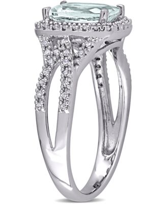 Aquamarine (1-1/8 ct. t.w.) & Diamond (1/6 ct. t.w.) Halo Ring in 10k White Gold