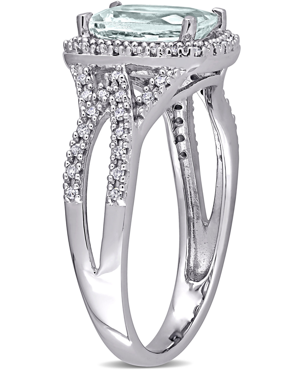 (1-1/8 ct. t.w.) & Diamond (1/6 ct. t.w.) Halo Ring in 10k White Gold - Aquamarine