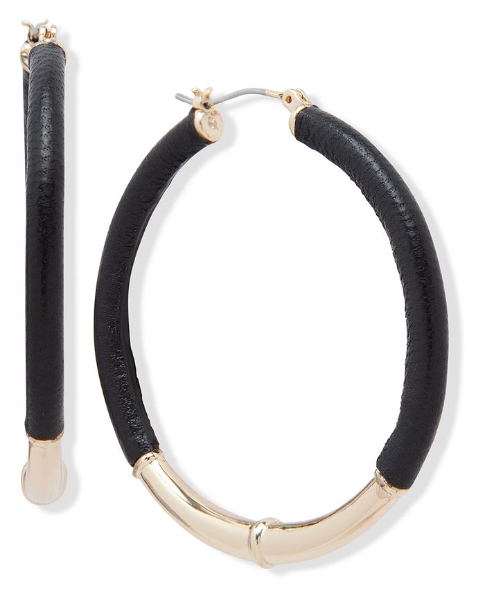 Lauren Ralph Lauren - Gold-Tone Medium Leather Hoop Earrings, 2"