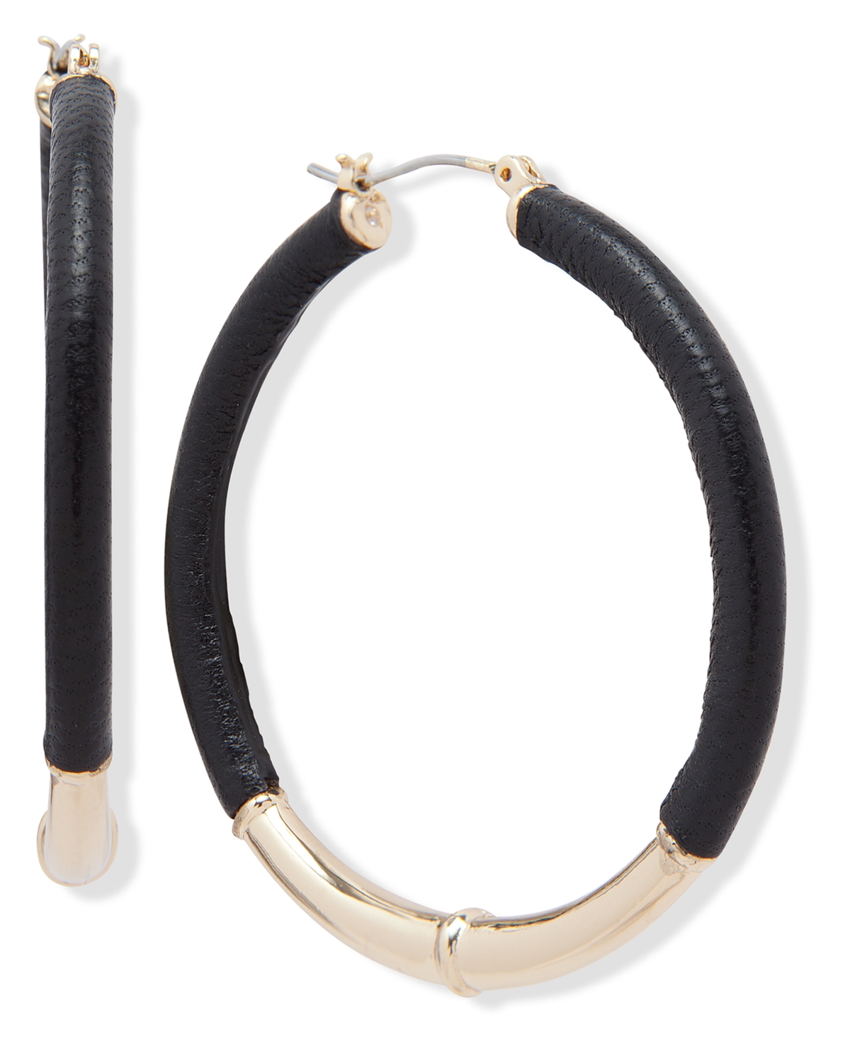 Medium Leather Hoop Earrings, 2" - Black