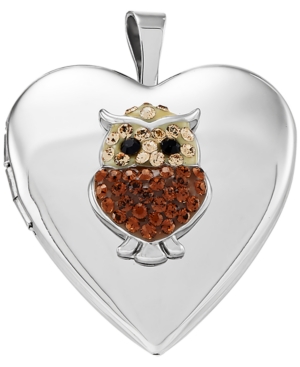 image of Swarovski Crystal Owl Locket Pendant in Sterling Silver