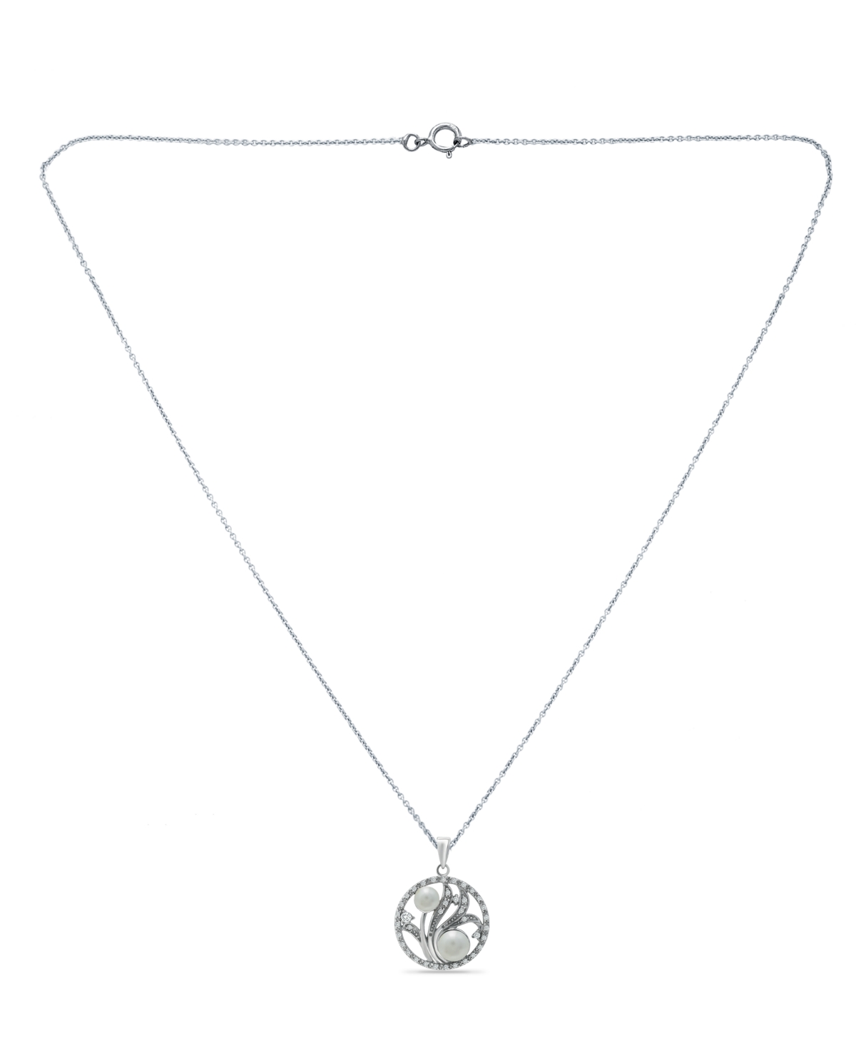 6mm Multi White Imitation Pearls and Cubic Zirconia Floral Medallion Pendant on 18