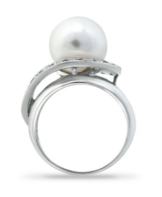 Imitation Pearl and Pave Cubic Zirconia Swirl Wrap Ring 