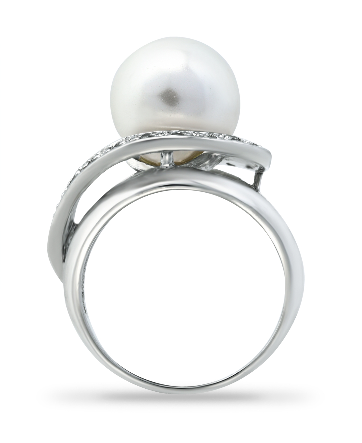 Imitation Pearl and Pave Cubic Zirconia Swirl Wrap Ring Plate - Silver