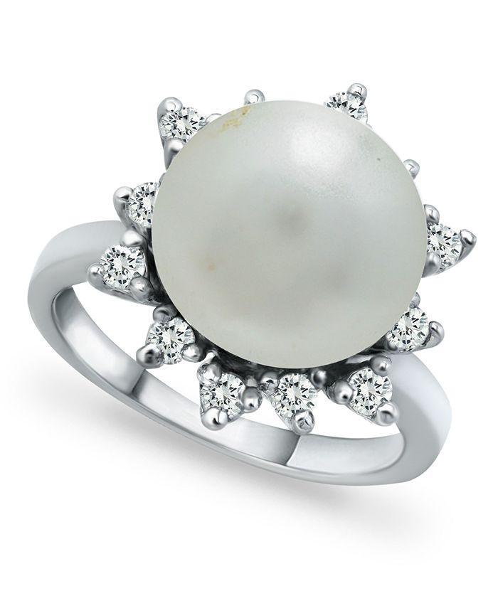Macy's - Imitation Pearl and Cubic Zirconia Halo Ring in Fine Silver Plate