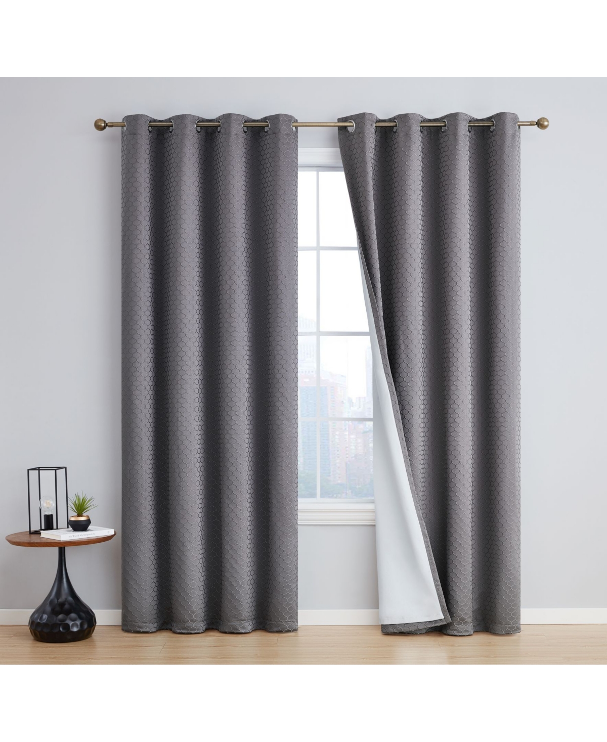 Hlc.me Siena Pattern 100% Complete Blackout Thermal Insulated Double Layer Window Curtain Grommet Panels for Living Room & Bedroom