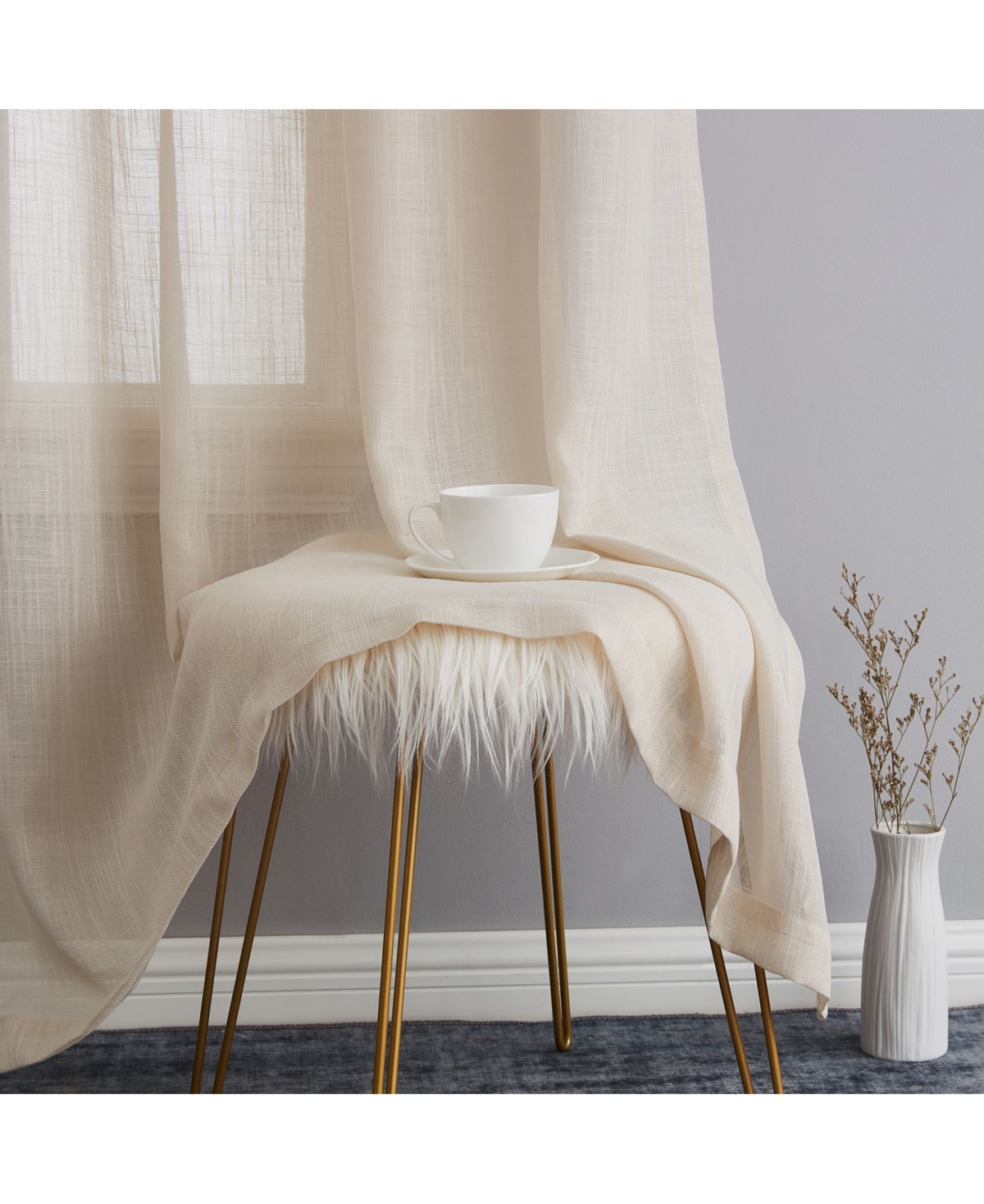 Hlc.me Abbey Faux Linen Textured Semi Sheer Privacy Sun Light Filtering Transparent Window Grommet Long Thick Curtains Drapery Panels for Bedroom & Li