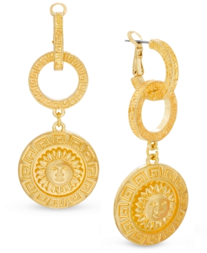 image of Steve Madden Gold-Tone Linked Hoop & Sun Disc Drop Earrings