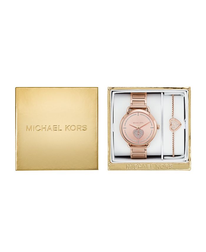 Michael Kors Women's Portia Rose Gold-Tone Stainless Steel Bracelet ...