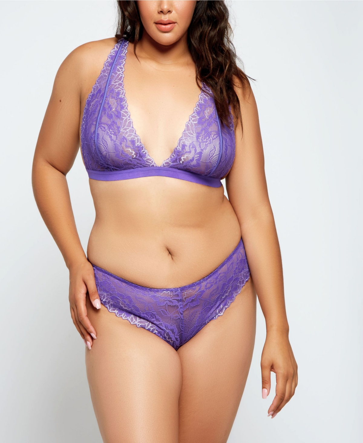 iCollection Plus Eva Two Toned Stretch Lace Lingerie Set, Online Only