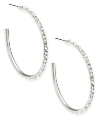 Medium Pav&eacute; C-Hoop Earrings, 1.7" 