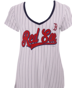 New Era Women's Boston Red Sox Pinstripe V-Neck T-Shirt