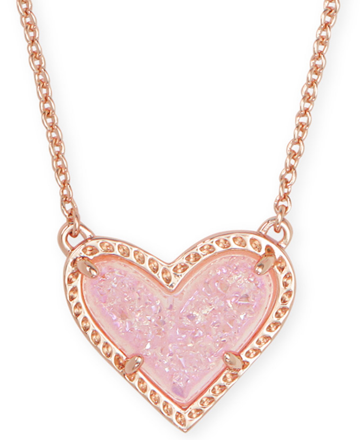 14K Gold Plated and Genuine Stone Kendra Scott Ari Heart Pendant Necklace - Pink Drusy