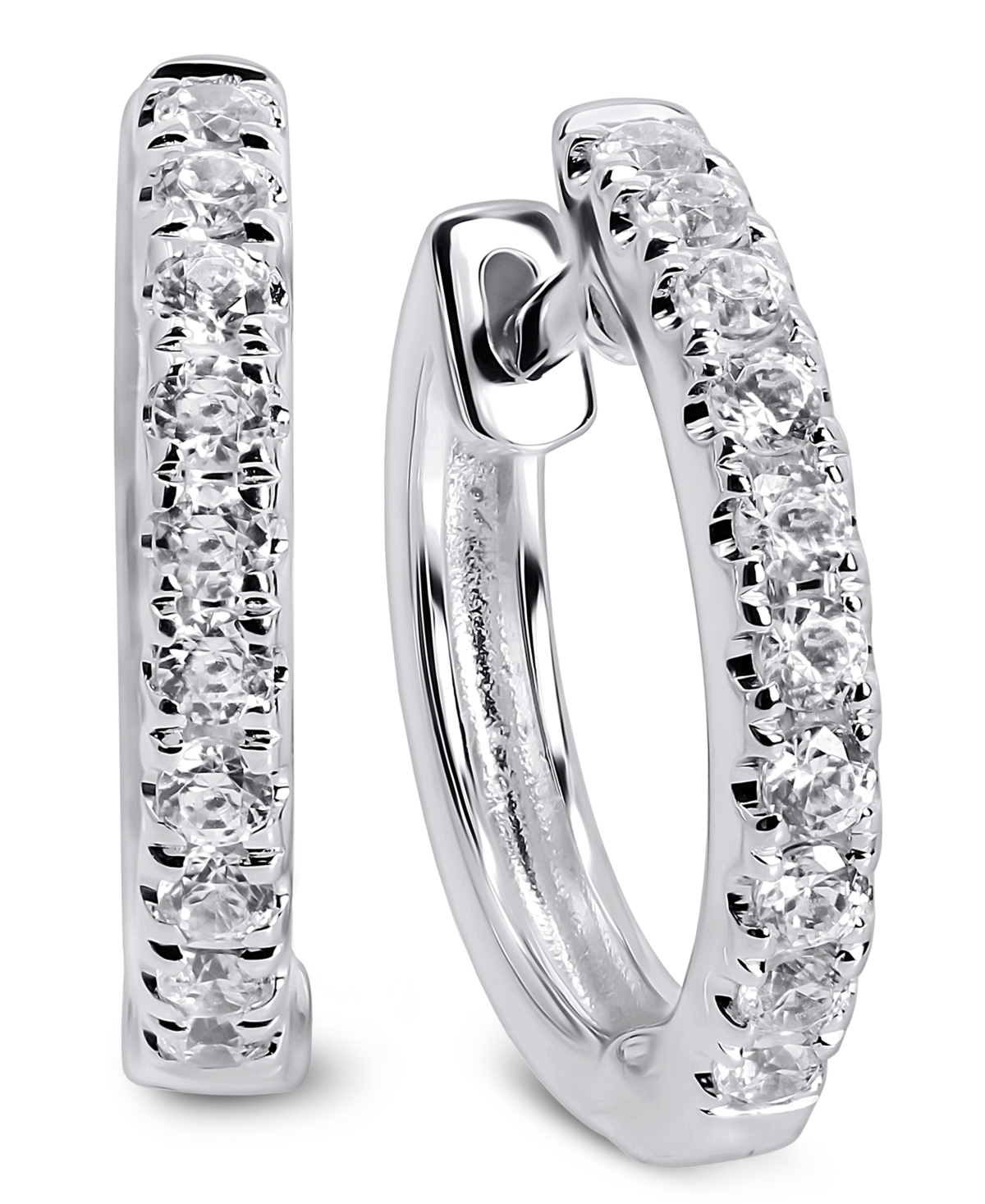Cubic Zirconia Extra-Small Huggie Hoop Earrings in 14k White Gold, 0.47" - White Gold