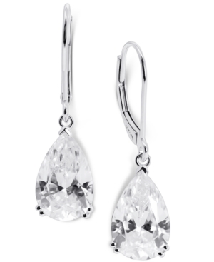 image of Arabella Swarovski Zirconia Teardrop Leverback Drop Earrings in Sterling Silver