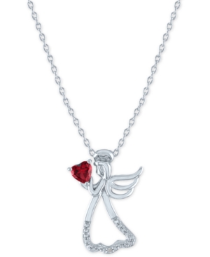 image of Lab-Created Ruby (1/3 ct. t.w.) & Diamond Accent Angel Pendant Necklace in Sterling Silver, 16
