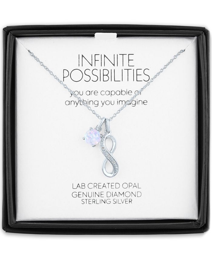 Macy's Lab-Created Opal (6mm) & Diamond Accent Infinity Double Pendant ...