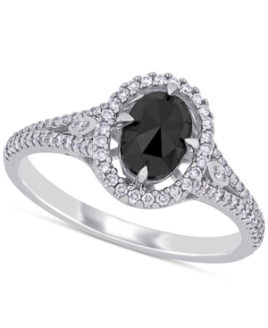 image of Diamond Oval Black Halo Engagement Ring (1 ct. t.w.) in 14k White Gold