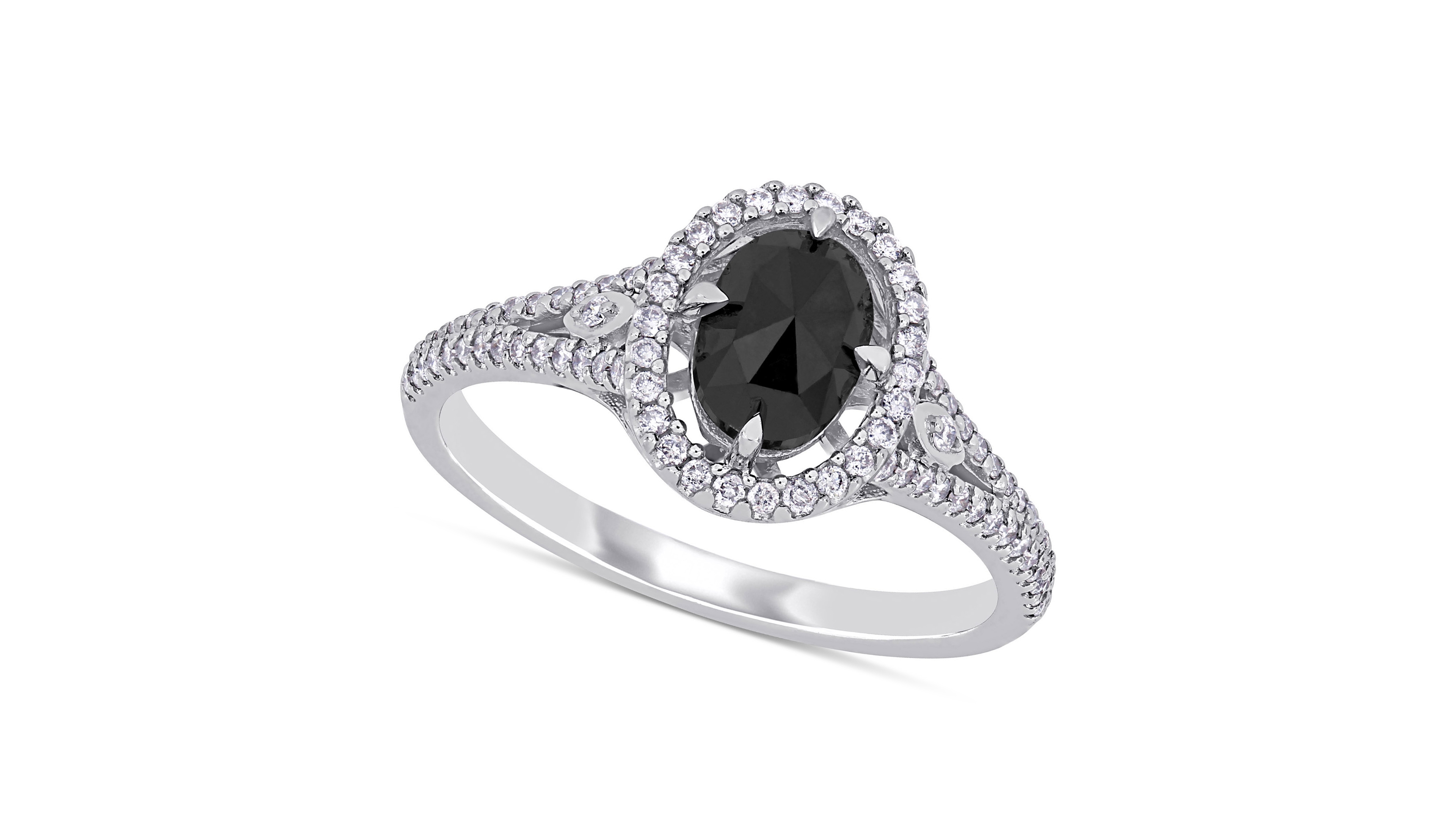Diamond Oval Black Halo Engagement Ring (1 ct. t.w.) 14k White Gold