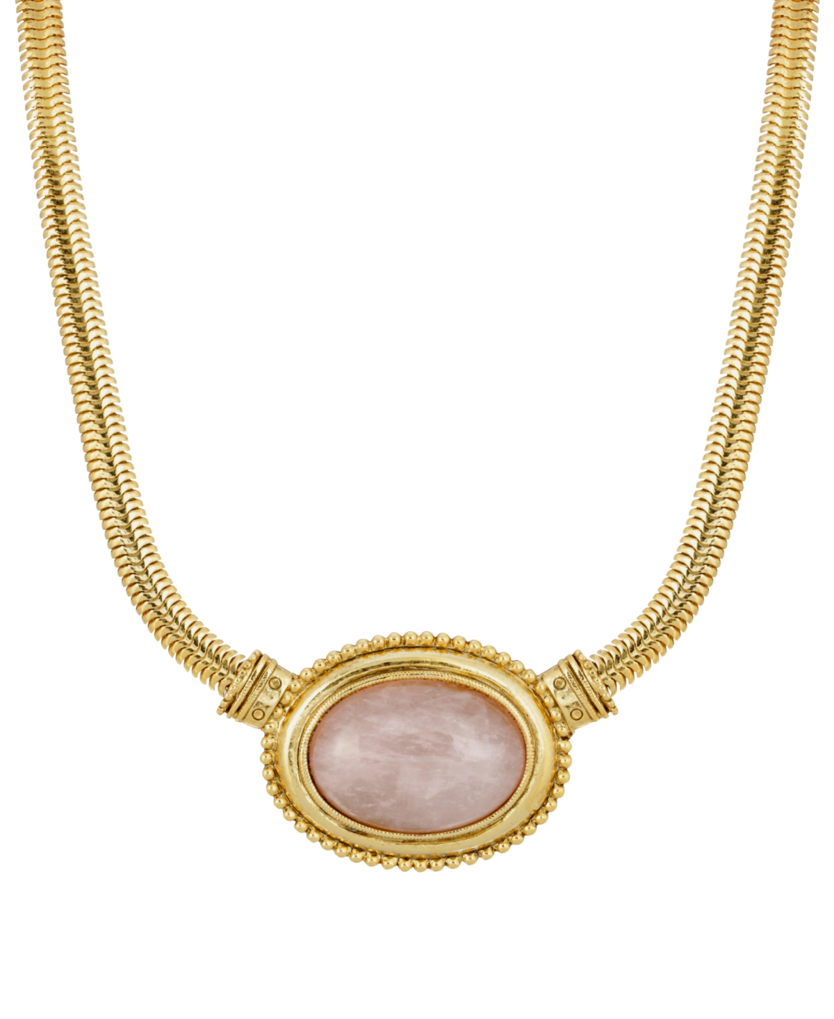2028 Gold-tone Semi Precious Oval Stone Necklace In Pink