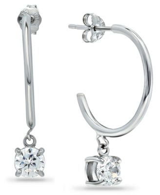 Cubic Zirconia Dangle Hoop Earrings in 18k Gold-Plated Sterling Silver