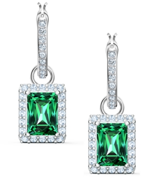 image of Swarovski Silver-Tone Green Crystal Rectangular Charm Convertible Hoop Earrings