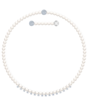 image of Swarovski Silver-Tone Crystal & Imitation Pearl Magnetic Collar Necklace, 15-5/8