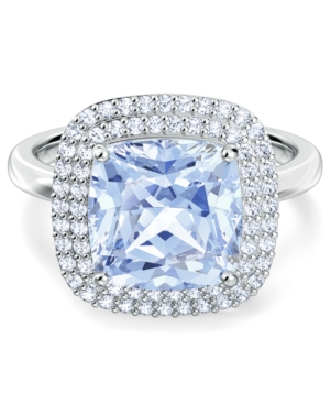 image of Swarovski Silver-Tone Pave & Blue Crystal Ring
