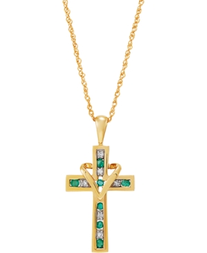 image of Emerald (1/4 ct. t.w.) & Diamond (1/20 ct. t.w.) Cross & Heart 18