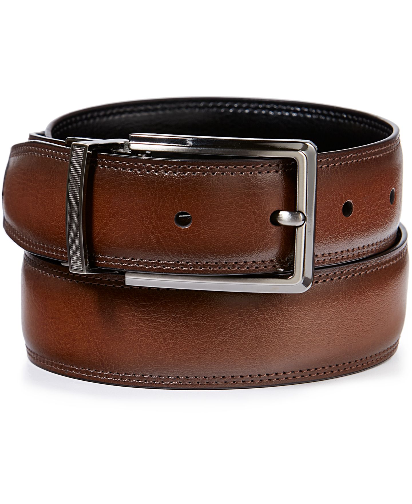 Мужской ремень Perry Ellis Portfolio Classic Reversible Leather Belt, цвет: Коричневый — фото 1