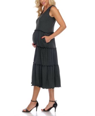 Maternity Plus Size Scoop Neck Tiered Midi Dress