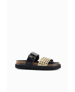 image of All Black Women-s Square Perf Lowform Flat Sandal Women-s Shoes