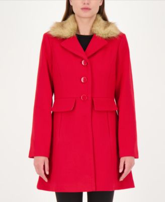 kate spade red coat fur collar